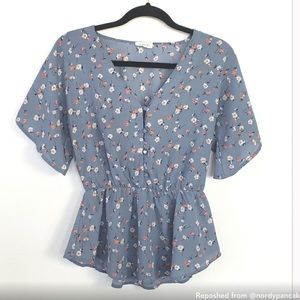Sienna Sky blue floral button blouse